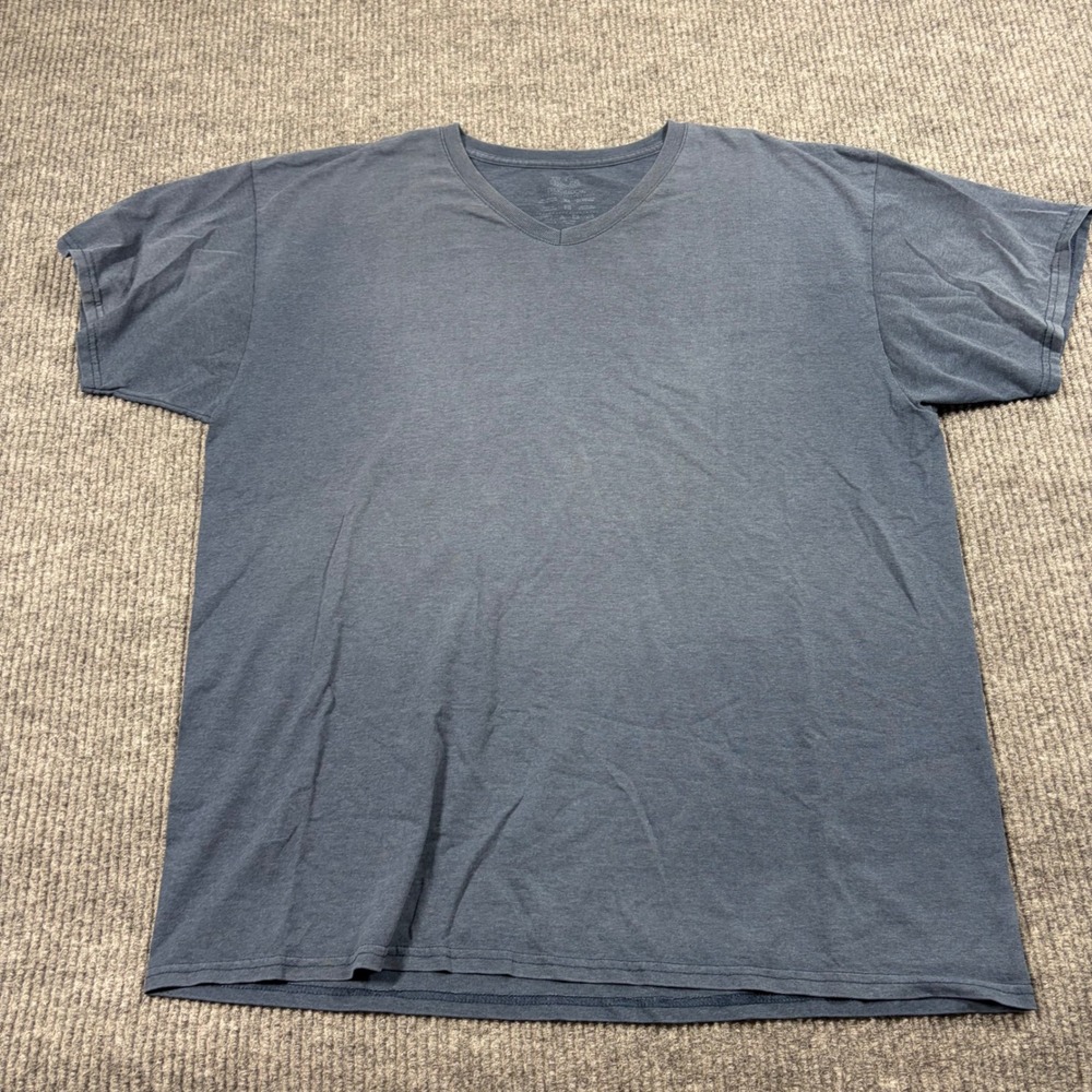 Vintage Fruit of the Loom Shirt Mens XL V-Neck Blue Short Sleeve Faded Solid